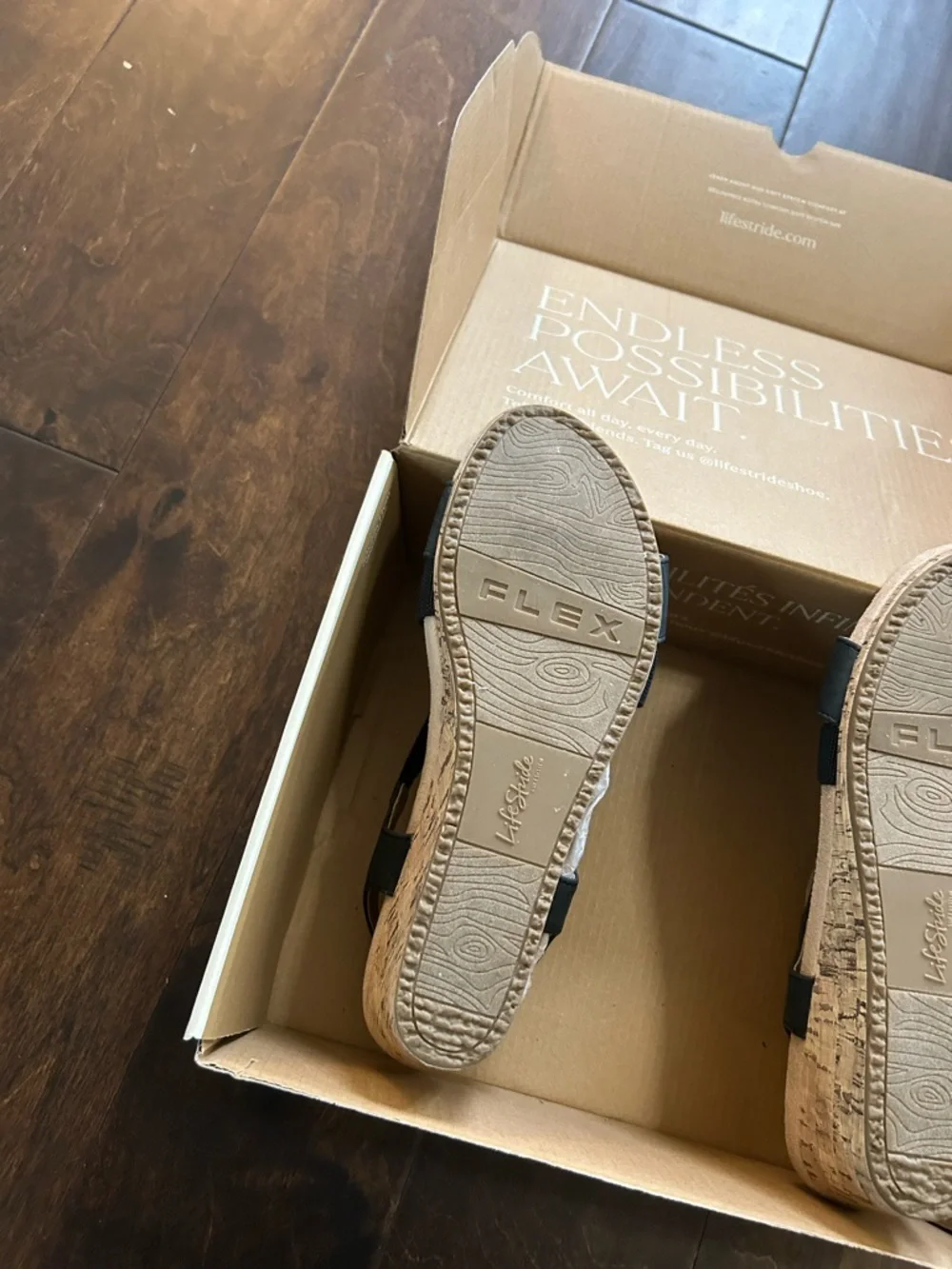 Life Stride Black Mexico Suede Crisscross Cork-Style Wedge Sandals